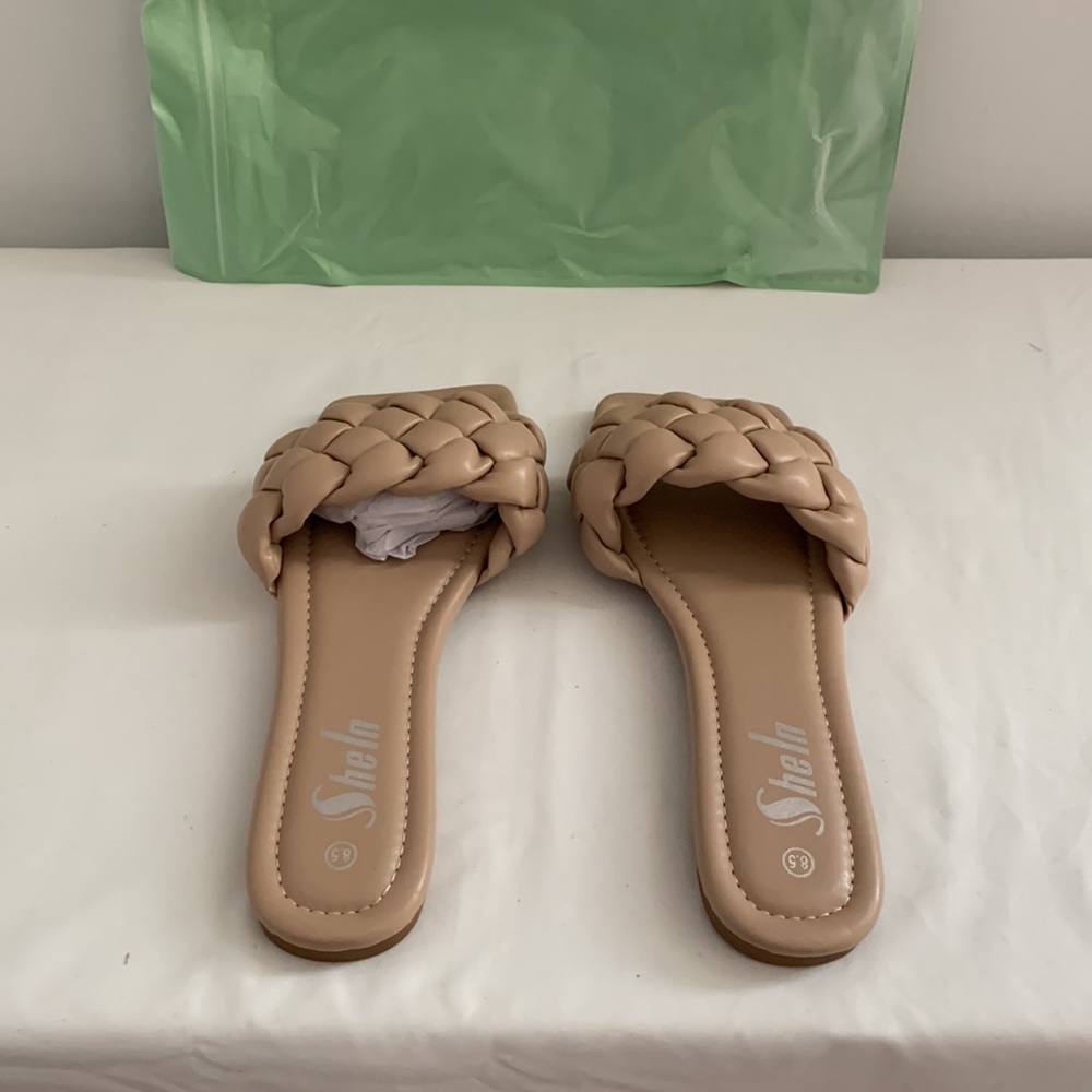SHEIN SANDALS, BASKETWEAVE, FAUX LEATHER, SIZE 8-1/2” - Picture 2 of 8